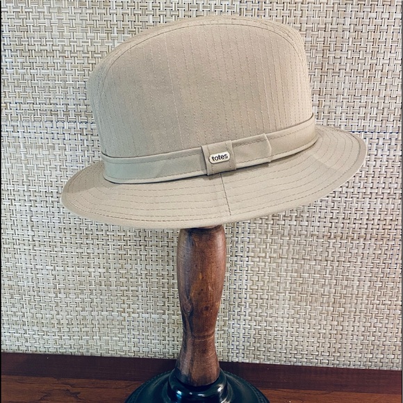 🌟HP🌟VTG 1990-2000s Totes Khaki Fabric Fedora Rain Hat L - Picture 4 of 10